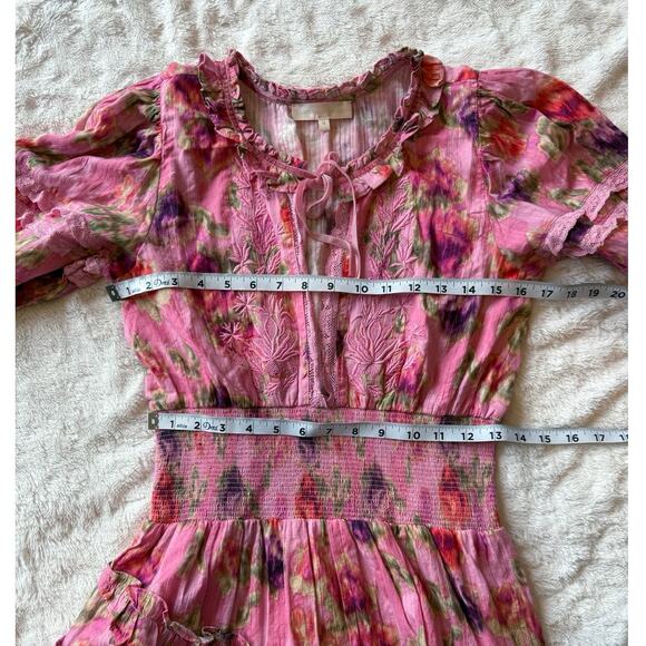 LoveShackFancy Clarkie Long Sleeve Pink Floral Print Mini Dress size Medium - Picture 12 of 16